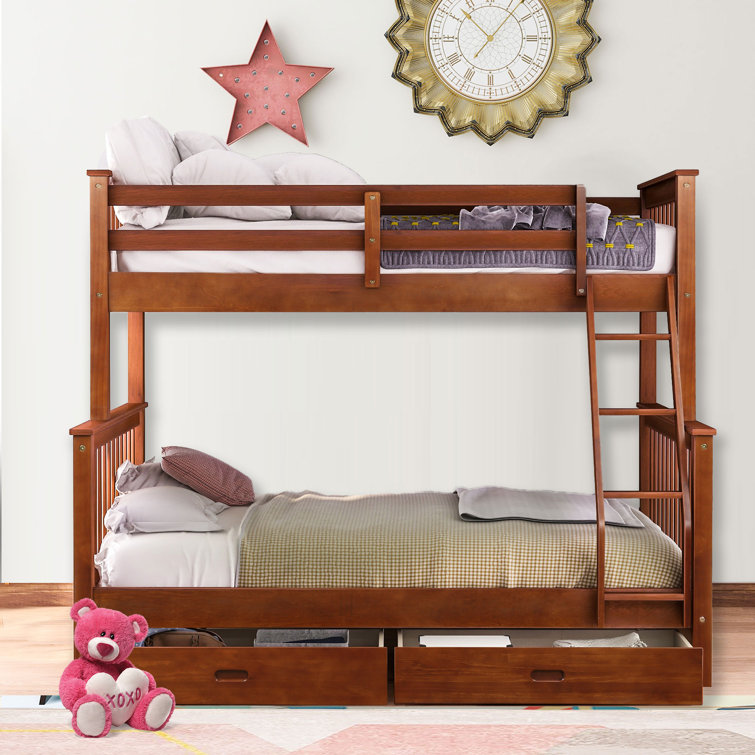 Harriet Bee Elfin Twin Over Full Solid Wood Futon Bunk Bed with Shelves
